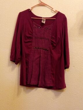 Just My Size Plum Scoop-Neck Embellished Tunic